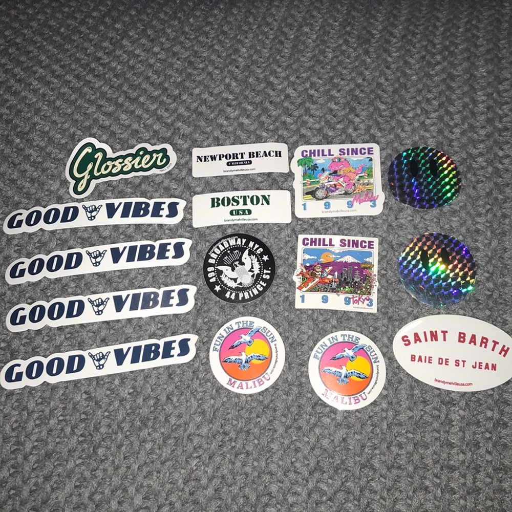 brandy melville and glossier stickers